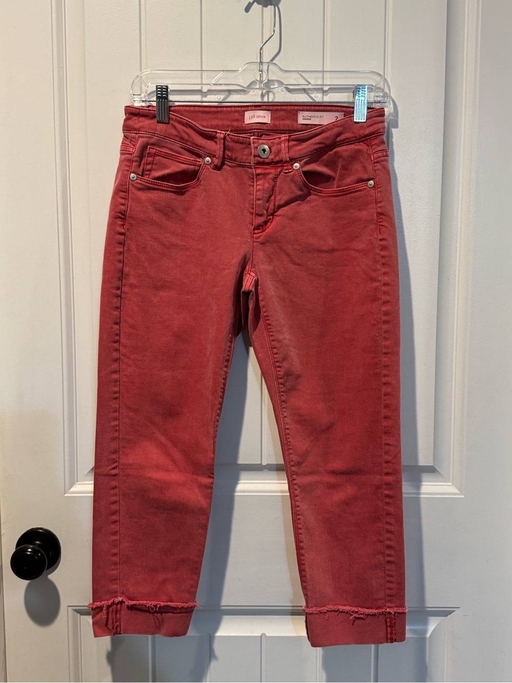 J. Jill Red Cropped Jeans with Frayed Hem Size 2